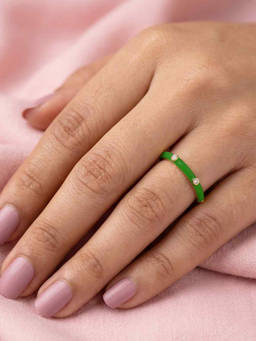 Nishani - 925 Dark Green Enamel Band Ring