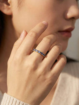 Nishani - 925 Gold-Plated Blue CZ Stone Band Ring