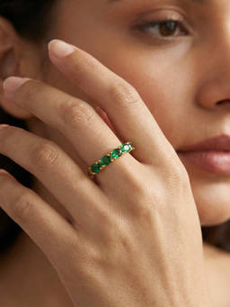 Nishani - 925 Gold-Plated Green CZ Stone Statement Band Ring