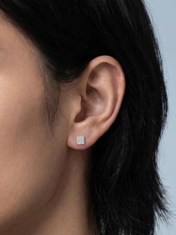 TOUCH925 - Silver Square Cluster 925 White Unisex Stud Earring