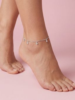 TOUCH925 - Bezel Solitaire CZ 925 Silver Charm Anklet