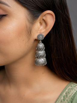 Dulcett - Silver Oxidised Triple Layered Jhumkas