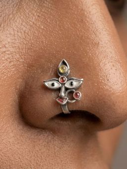 Dulcett - Multi-Color Meenakari Durga Face Nose Pin No Piercing Required