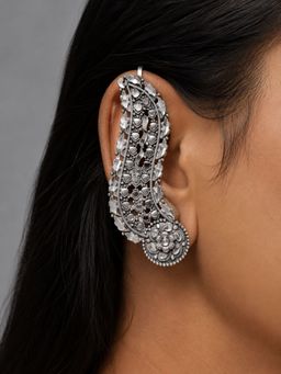 Dulcett - White Oxidised Bird Shape Ear Cuff Earrings