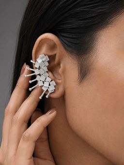 Dulcett - Silver Oxidised Spiked Ear Cuffs Earrings
