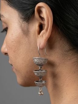 Dulcett - Silver Oxidised Unique Jhumka Earrings