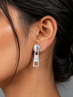 Dulcett - Silver Oxidised Quirky Zip Puller Earrings