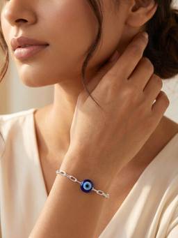 TOUCH925 - Evil Eye 925 Multi-Color Paperclip Link Bracelet