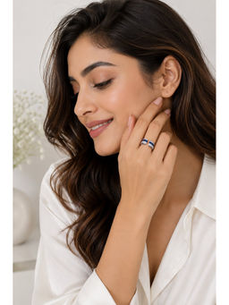 MAASHA - Silver-Toned Blue Stone Embellished Ring for Women