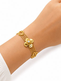 MAASHA - White-Toned Floral Charm Four-Layer Chain Bracelet