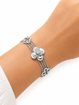 MAASHA - White-Toned Floral Charm Four-Layer Chain Bracelet