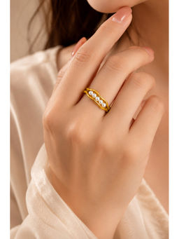 MAASHA - Gold-Toned White Pearl Embellished Adjustable Ring
