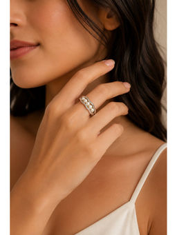 MAASHA - Silver-Toned White Pearl Embellished Adjustable Ring