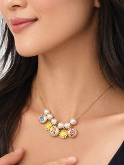 Sorele - Multi-Color New Pearl Enamel Gold Plated Necklace
