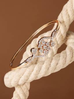 Zaveri Pearls - Rose Gold White Tone Cubic Zirconia Contemporary Kada Bracelet