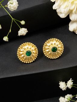 Zaveri Pearls - Green Tone Cubic Zirconia Embellished Brass Studs Earring