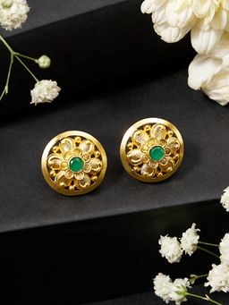 Zaveri Pearls - Green Tone Cubic Zirconia Embellished Brass Studs Earring