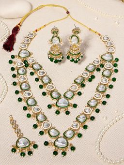Zaveri Pearls - Multi-Color Meenakari Stones Beads Necklace Earring Maangtikka Set (Pack of 4)