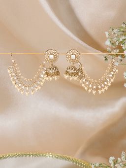 Zaveri Pearls - Gold Tone Dazzling Stones and White Pearls Ear Chain Earrings