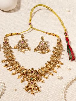 Zaveri Pearls - Multi-Color Stones Beads Traditional Necklace and Earring Set (Pack of 3)