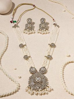 Zaveri Pearls - White Antique Gold Tone Stones Multistrand Jewellery Set
