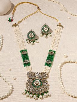 Zaveri Pearls - Multi-Color Stones Multistrand Antique Tone Necklace and Earring Set (Pack of 3)