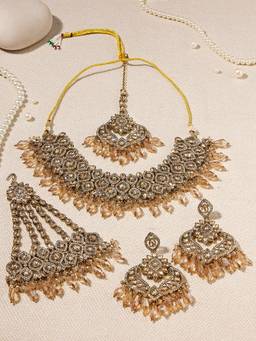 Zaveri Pearls - Multi-Color Stone Beads Necklace Earring Maangtikka and Passa Set (Pack of 5)