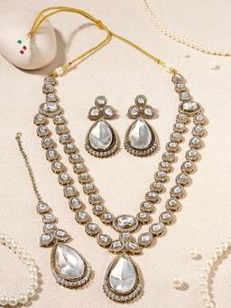 Zaveri Pearls - White Antique Gold Tone Layer Jewellery Set