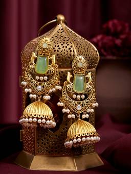 Zaveri Pearls - Green Stones Beads Ethnic Matte Finish Earrings