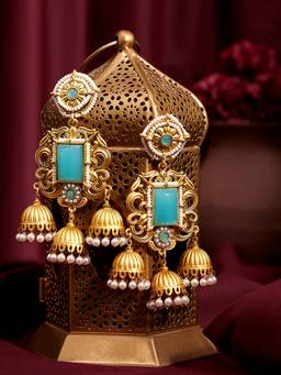 Zaveri Pearls - Turquoise Stones Beads Ethnic Matte Finish Earrings