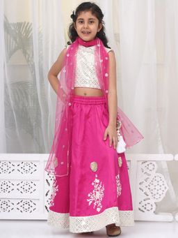 Little Bansi - Pink Embroidered Lehenga with Blouse and Dupatta (Set of 3)