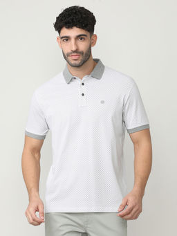 Dragon Hill - White Half Sleeves Printed Polo T-Shirt