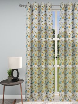 GM - Floral Embroidered Yellow & Blue Door Curtain - Pack Of 1 (4.3 X 7 Feet, Gold)