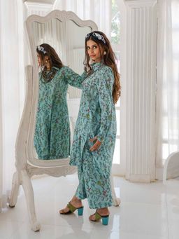 House of Surkh - Midnight Blue Lawn Kurta with Palazzo (Set of 2)