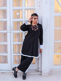 House of Surkh - Black Linen Kurta with Palazzo (Set of 2)