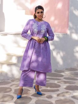 House of Surkh - Lavender Cotton Kurta with Palazzo (Set of 2)