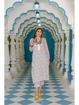 House of Surkh - Multi-Color Printed Lawn Kurta with Pant (Set of 2)