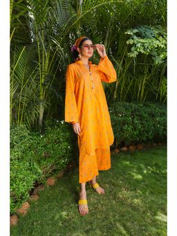 House of Surkh - Orange Lawn Printed Kurta with Palazzo (Set of 2)
