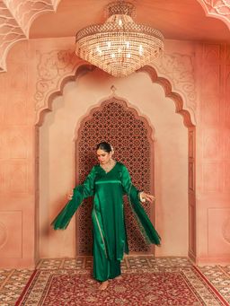 House of Surkh - Dark Green Kurta with Palazzo and Dupatta (Set of 3)