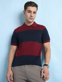 Dennis Lingo - Men Regular Fit Collar Cotton Half Sleeve Maroon Polo T-Shirt