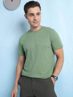 Dennis Lingo - Men Regular Fit Round Neck Cotton Poly Olive T-Shirt