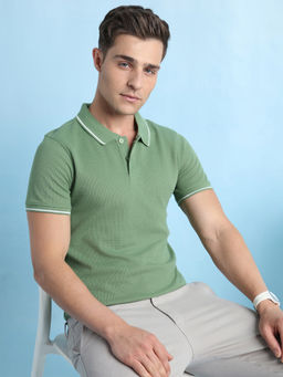 Dennis Lingo - Men Regular Fit Collar Cotton Poly Half Sleeve Olive Polo T-Shirt