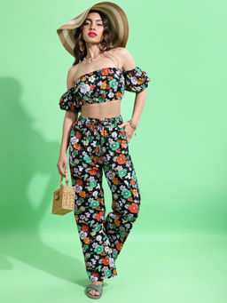 TOKYO TALKIES - Black Floral Printed Cotton Co-Ord (Set of 2)