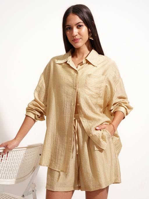 Buy TOKYO TALKIES Beige Solid Co-Ord (Set of 2) (S) Online - Main Image