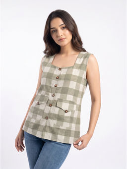 ZNKL - Olive Checks Khadi Regular Top