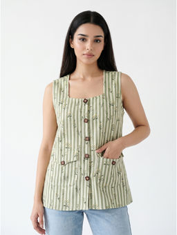 ZNKL - Green Stripes Khadi Regular Top