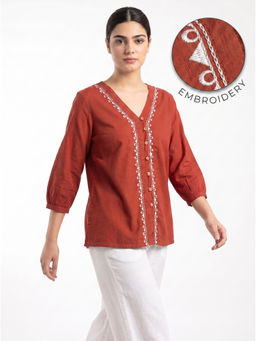 ZNKL - Rust Solid Cotton Regular Tunic