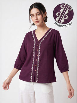 ZNKL - Purple Solid Cotton Regular Tunic