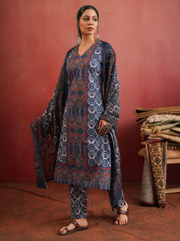 Namastika - Blue Printed Cotton Kurta with Pant and Dupatta
