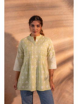 Juniper - Green Floral Cotton Flared Tunic